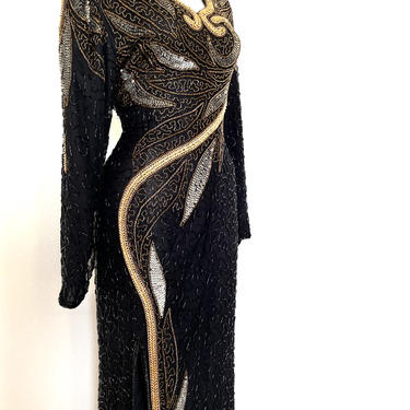 Vintage heavily embellished full length gown, long sequin | Retrospect  Vintage Fashion - San Francisco, CA | ATTIC