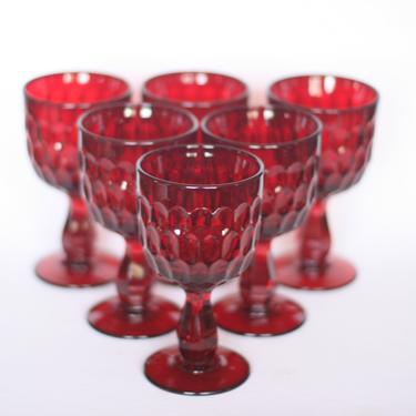 vintage Fenton thumbprint ruby red goblets/set of six/8 ounce 