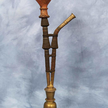 Vintage Brass Hookah with Clay Bowl, 24&amp;quot; Middle Eastern India Water Pipe 