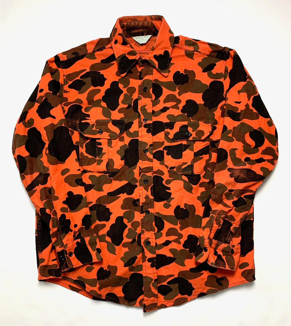 Vintage CLOUDCOVER Blaze Camouflage Chamois Cotton Shirt ~ L ~ Orange ...