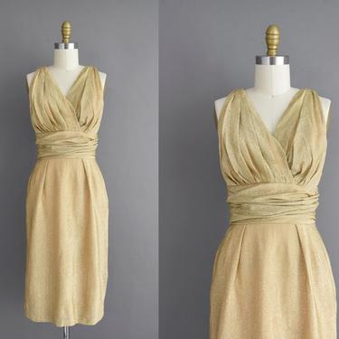 vintage 1950s dress | Gorgeous Sparkly Champagne Gold Lurex Holiday Cocktail Party Dress | Small | 50s vintage dress 