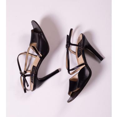 Dolce & Gabbana Y2K Black Leather Open Strappy Pumps sz 36.5 6 Minimal High Heel Sexy Italian DG 