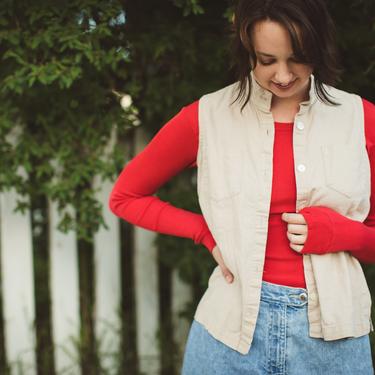 Vintage Linen Top, Sleeveless Shirt, Beige Minimalist, Button Down Tank, Khaki Blouse Pockets Womens Clothing 