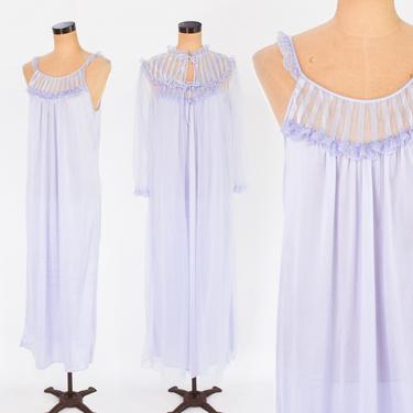 1970s Lavender Purple Peignoir Set | 70s Lavender Stripe Nightgown Set | Spotlight | Small 