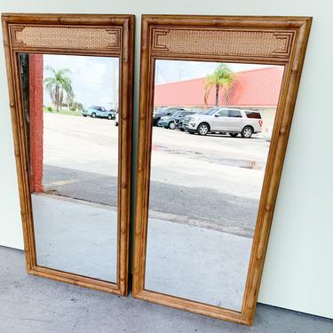 Pair of Faux Bamboo Seagrass Mirrors