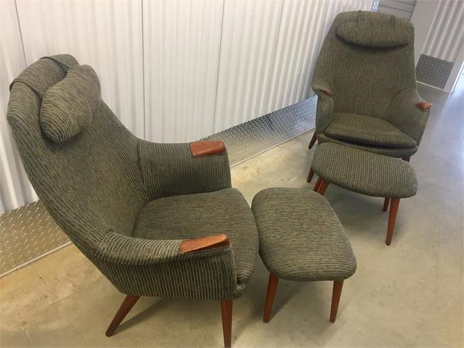 Set Danish Teak Lounge Chairs Ottomans Hans Wegner Mama Bear