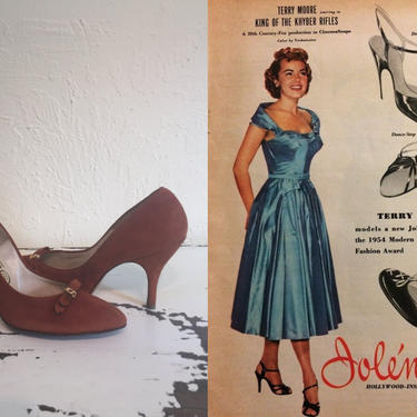 Hollywood Inspired - Vintage 1950s Rust Cognac Nubuck Leather Pin Up Pumps High Heels Shoes - 6.5 
