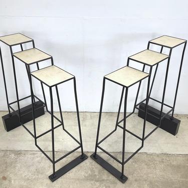 Pair Vintage Modern Plantstands with Iron and Ceramics 
