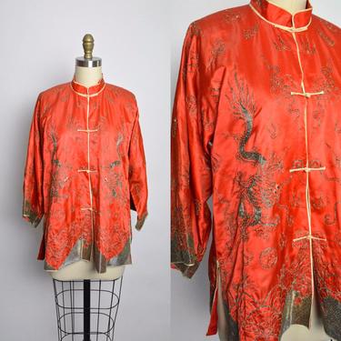 1920s 1930s Chinese Jacket Blouse 30s 20s Embroidered Dragon Embroidery 