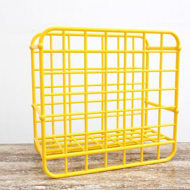 HOLD Vintage 80s Yaffa Blocks Magazine Holder Yellow Plastic Grid 