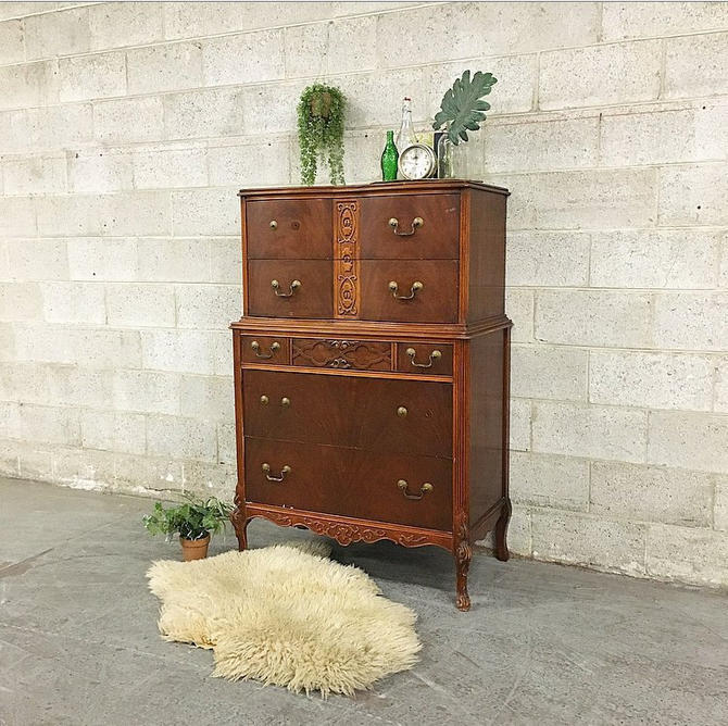 Local Pickup Only Vintage Dresser Retro 1940s Cherry Wood Carved