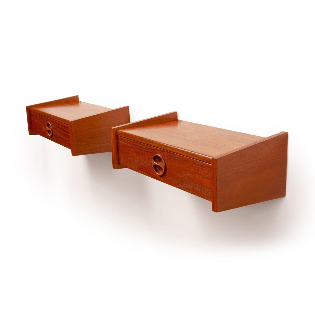 Danish Vintage Floating Teak Nightstands Midcentury Modern San
