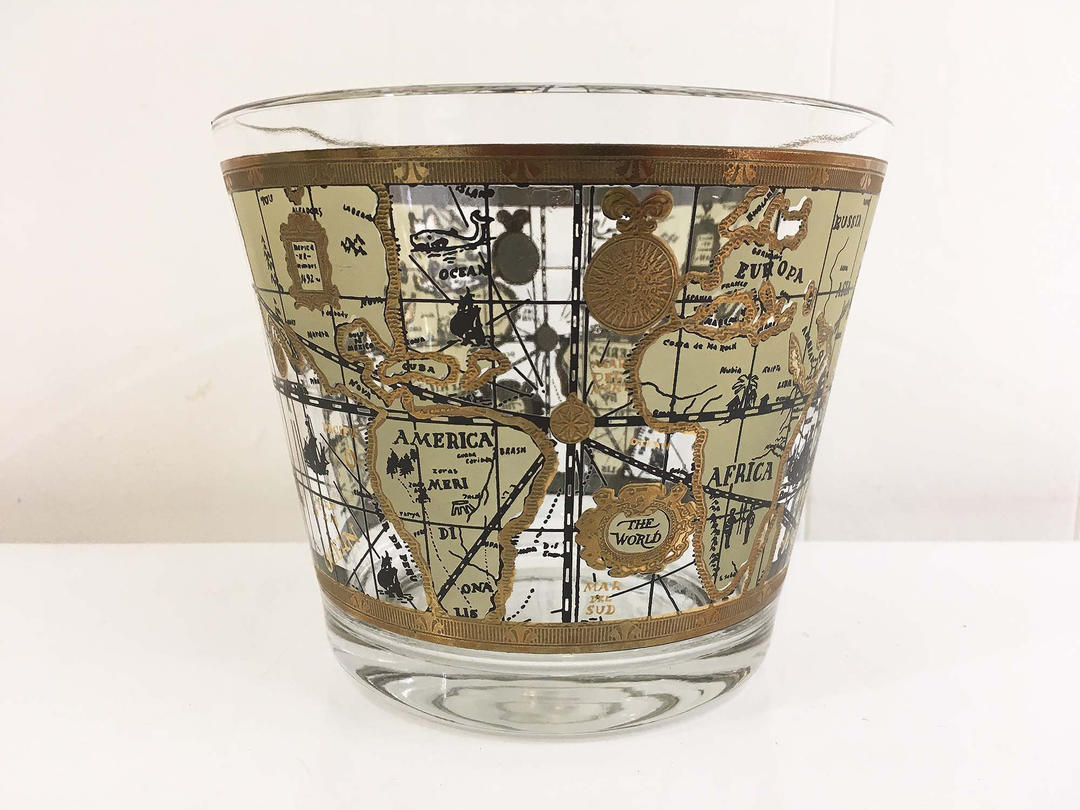 Vintage 1960 22k Gold CERA WORLD MAPS Highball Tumblers Barware Glasses Set deals of 4