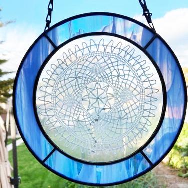 Vintage Handmade Doillie All Stain Glass Suncatcher Ready to Hang by LeChalet
