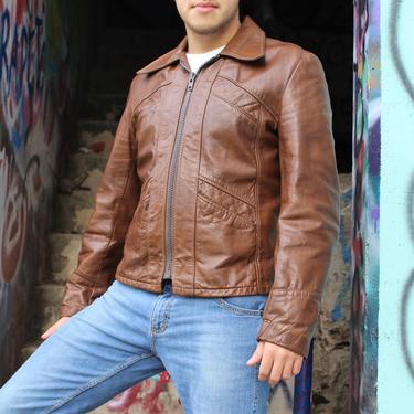 Real Leather | Vintage 1970s Reed Sportswear, Medium Men, Leather Jacket, Brown Leather 