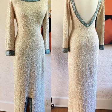 Stunning "Gene Shelly's" Vintage 1950's / 1960's Beaded  Designer Gown with plunging back Size Medium 