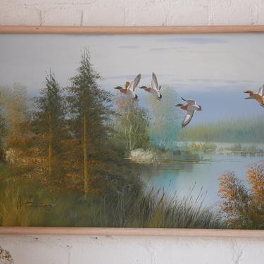 Ducks &amp; Pine Trees Oil Painting