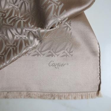 Vintage Cartier silk scarf, hand rolled, logo, designer, shawl, 69