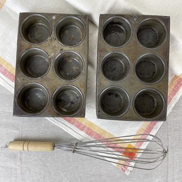 Six-cup muffin tins - a pair - early 20th century vintage 
