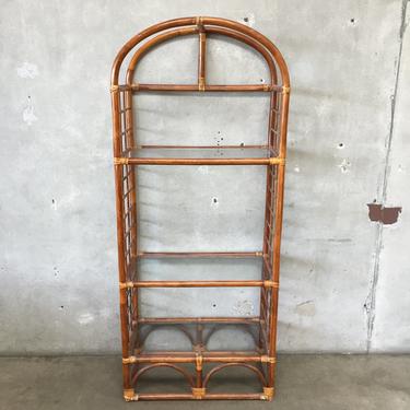 Vintage Rattan/Wicker Shelf with Glass Shelves