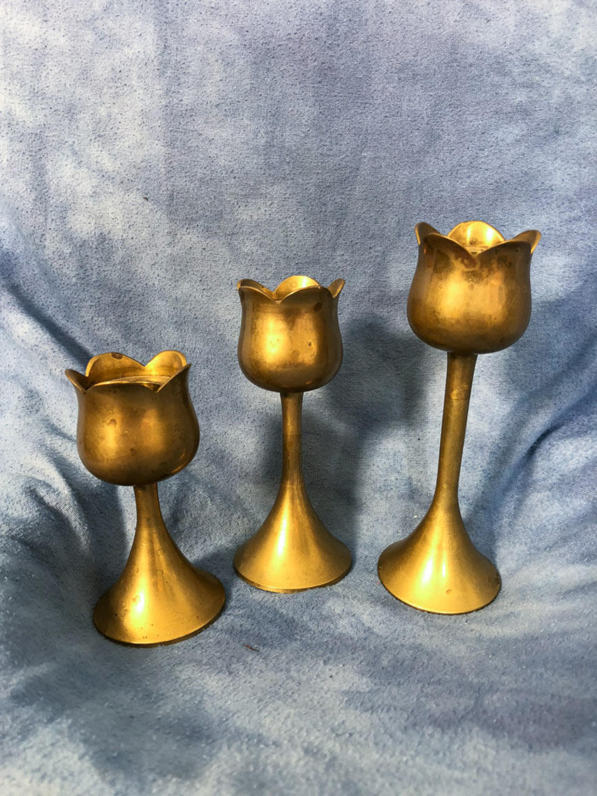 Vintage Metal Tulip Candle Holder, Metal Tulip Candlestick