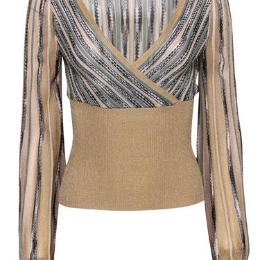 Missoni - Gold Patterned Knit Puff Sleeve V-Neck Top Sz 2