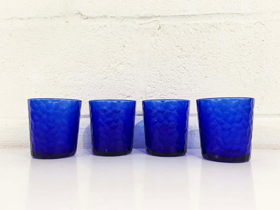 Vintage Indigo Blue Rocks Glasses Set of 4 Raised Nubby Design | Check ...