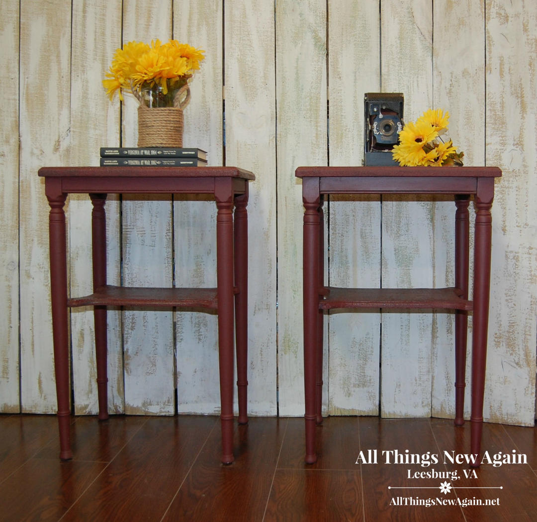 Pair of Matching Red Tables Side Table Set Burgundy Side All