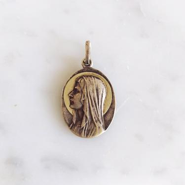 Vintage French Our Lady of Lourdes Madonna Pendant Medal 