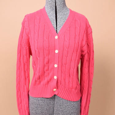 Watermelon Pink Cropped Cotton Cabled Cardigan By Gap, XS