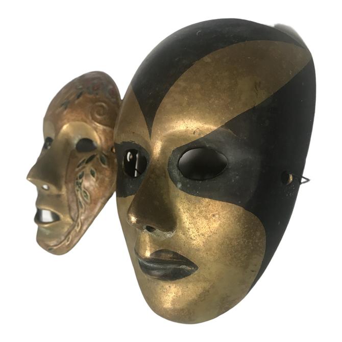 Vintage Brass Masquerade Head Wall Masks, Mardi Gras Theatrical Hanging, Electric Marigold