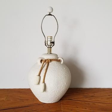 Vintage Elegant Off White Pottery Table Lamp With Jute Rope Details 