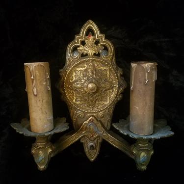 Vintage Cast Brass Two Arm Sconce with Turn Switch