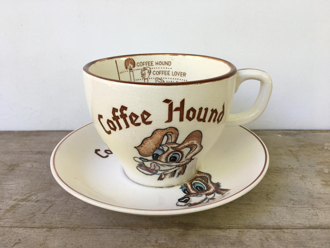 Vintage Coffee Hound Cup And Saucer, Coffee Lovers Large Cup