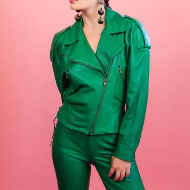 Michael Hoban for North Beach Green Leather Jacket &amp; Pants Set 