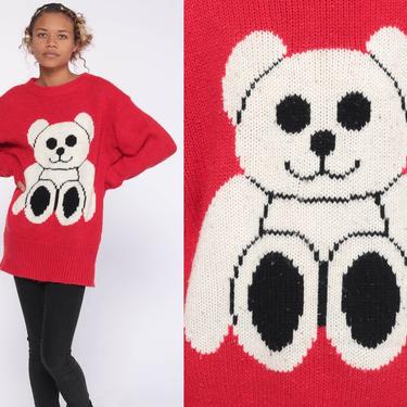 80s Teddy Bear Sweater Kawaii Korea Red and White Shop Exile Tucson AZ