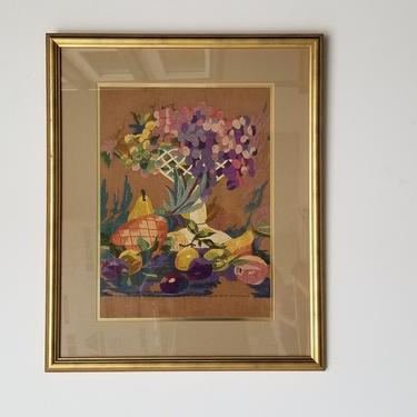 1970s Tropical Still Life Needlepoint Embroidery, Framed. 