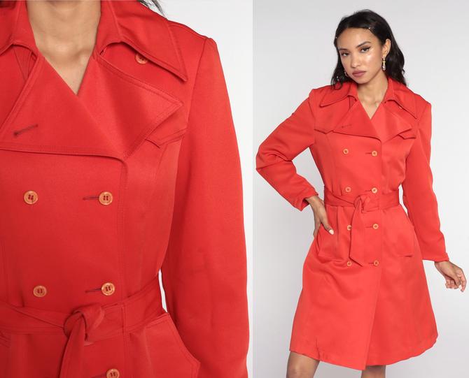 Red vintage coat | 60s 70s vintage bright cheapest red nipped waist gabardine style lapel peacoat