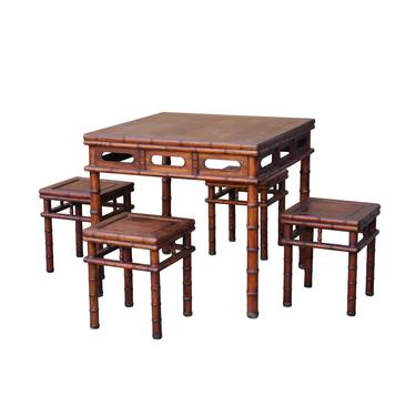 Chinese Brown Huali Rosewood Square Table Chair 5 Pieces Set cs4636E 