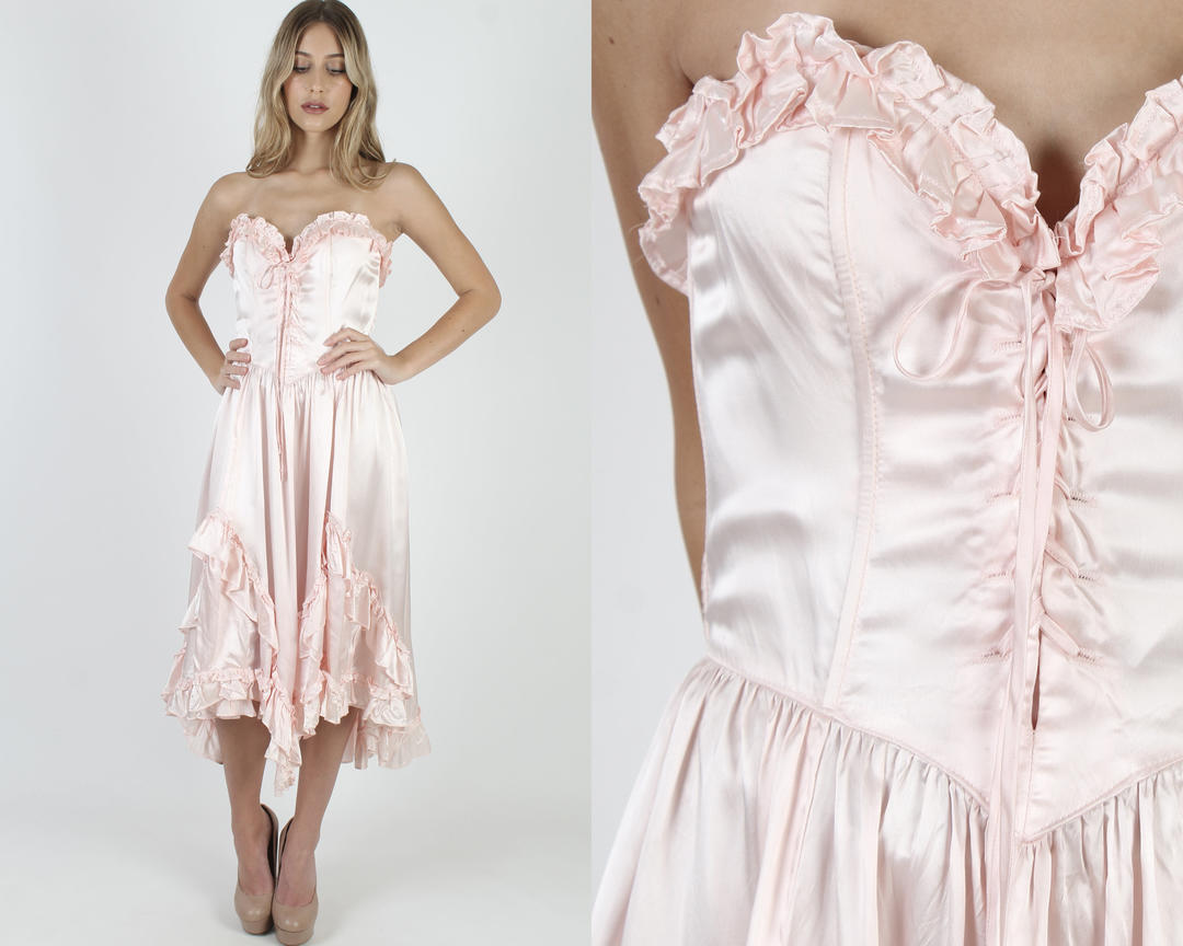 80s Gunne Sax Pink Satin Dress Sweetheart Shiny 1980s Prom | American ...