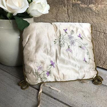 French Silk Lingerie Boudoir Case, Floral Violets Embroidery