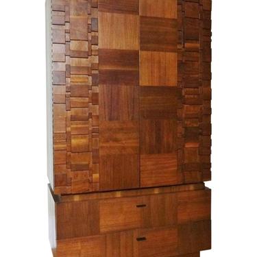 Mid Century Modern Lane Brutalist Walnut Sculpted Cubist Armoire Dresser (PureVintageNYC) 