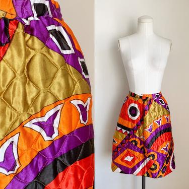 Vintage 1960s Quilted Satin Skirt / XS 