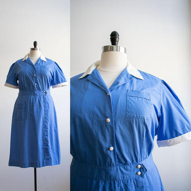 1950s Cotton Uniform Dress / Vintage Diner Waitress Dress / Vintage Bob ...