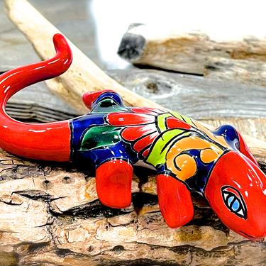 VINTAGE: 6.25" Authentic H. Venegas Signed Talavera Mexican Pottery - Lizard Figurine - Colorful Hand Painted - Mexico - SKU 36-A-00033329 