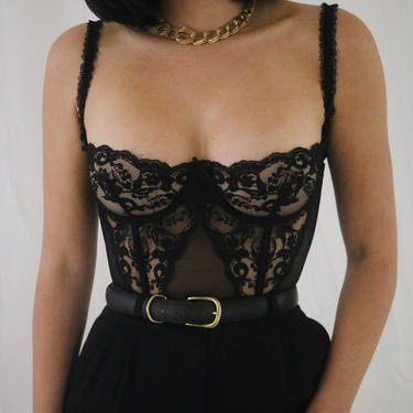 Vintage 1980's Gold Label Victoria's Secret Black Sheer Lace, Lady L  Vintage Co