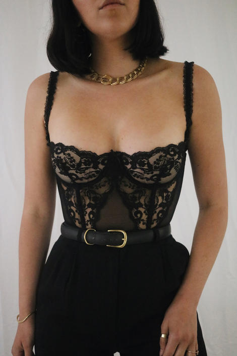Vintage 1980's Gold Label Victoria's Secret Black Sheer Lace