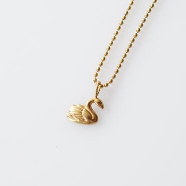 Vintage 10k Gold Swan Charm on Chain | 10 Karat Gold Bird Charm Necklace 
