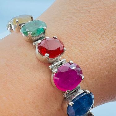 Rainbow Mineral Bracelet Sterling Coral Pearl 