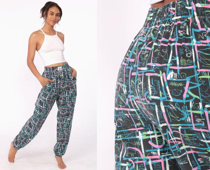 90s Neon Pants Baggy Hammer Pants 80s Jogging Black Cabrio